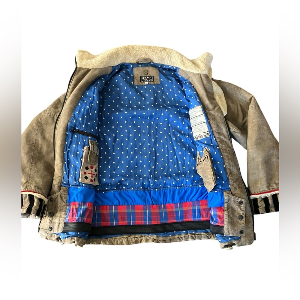 Vtg HELL IS FOR HEROS Removable Hooded Tribal Ski Jacket Italy 46, US 10-12